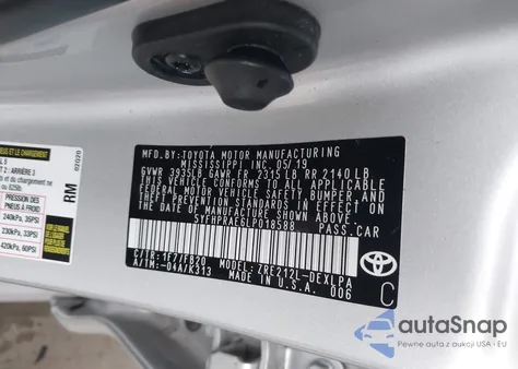 2020 Toyota Corolla Le from USA, damaged, VIN 5YFHPRAE6LP018588